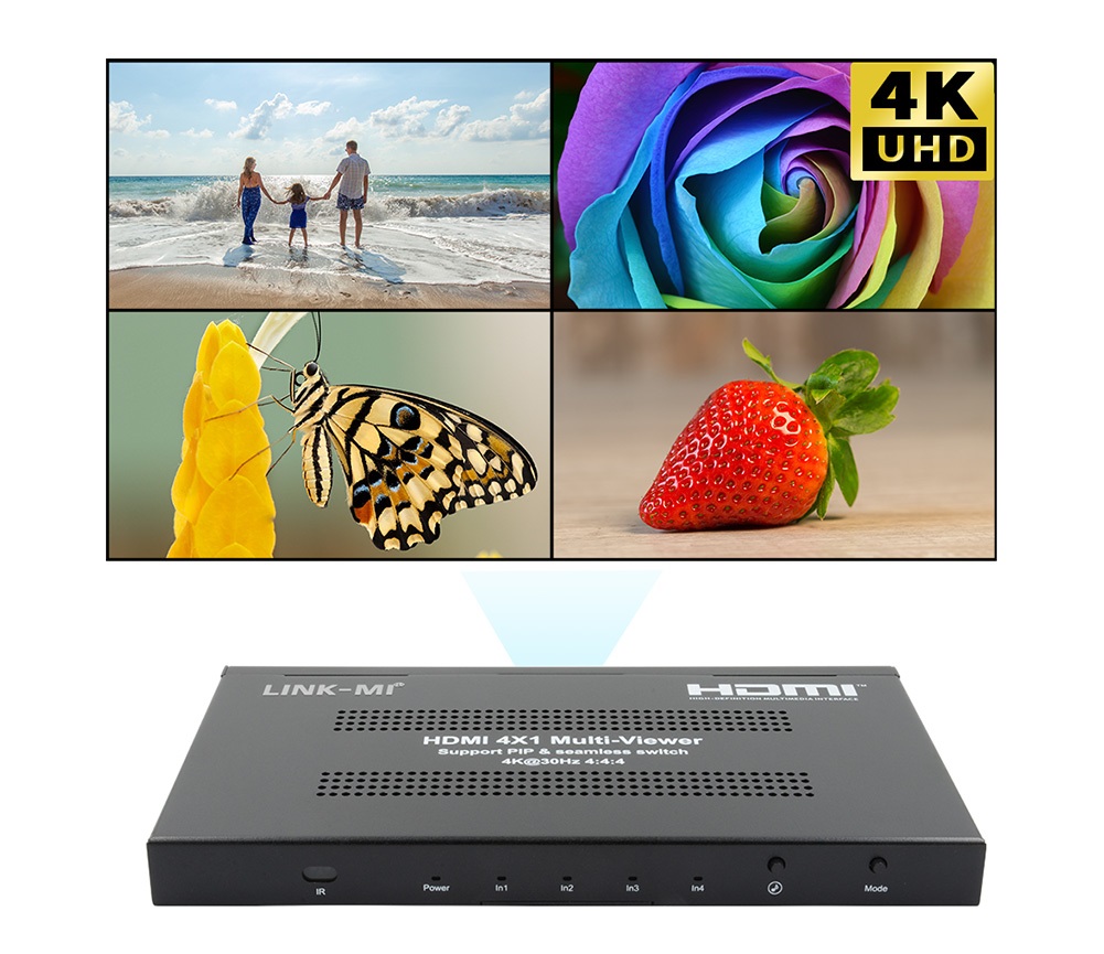 LINK-MI 4x1 2x1 Мульти-просмотра бесшовные 4K @ 30Hz HDMI переключатель аудио переключения PIP 13 режимов отображения