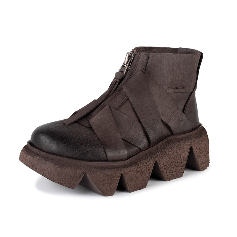 Thick-soled leather short boots ladies winter shoes