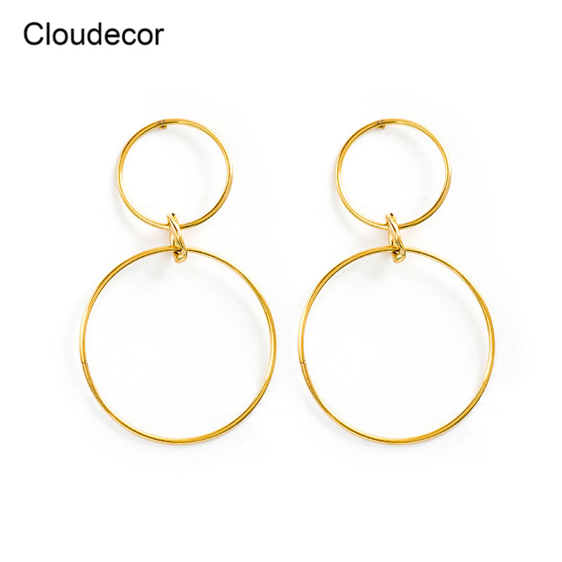 Geometric Stainless Steel Earrings Wholesale Loop Earrings Women Jewelry 18k Gold Plated Drop Statement Earrings