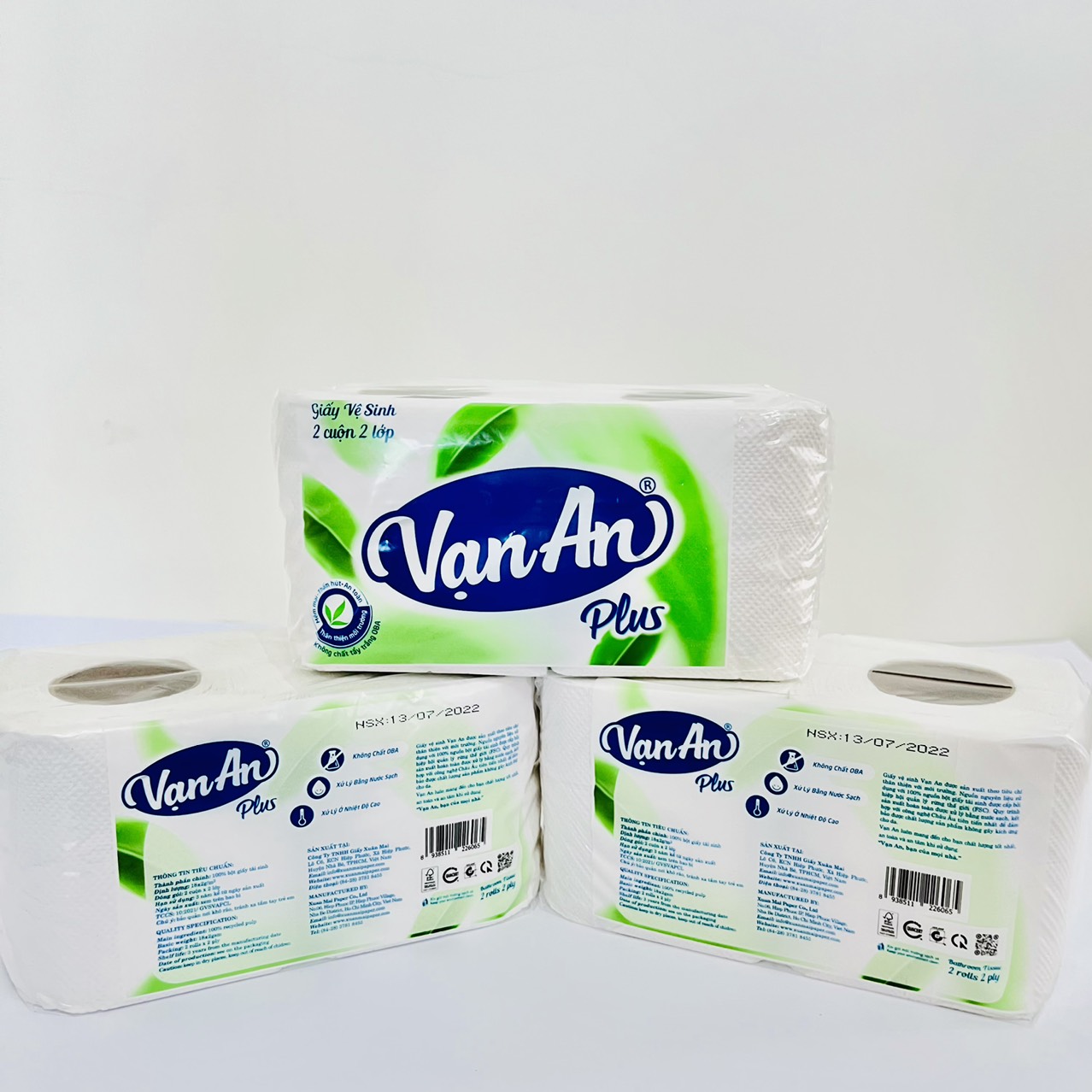 100% Recycled pulp 105 mm Diameter Hygiene Products Personal Care Bathroom Van An Plus 2 rolls (with core) Tissue