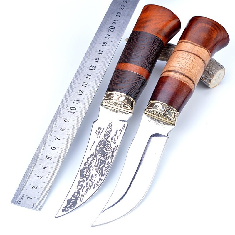 Swiss Straight Knife zebra Wood Handle Fixed Blade Knife cutting meat Camping Hunting Multifunction survival knife