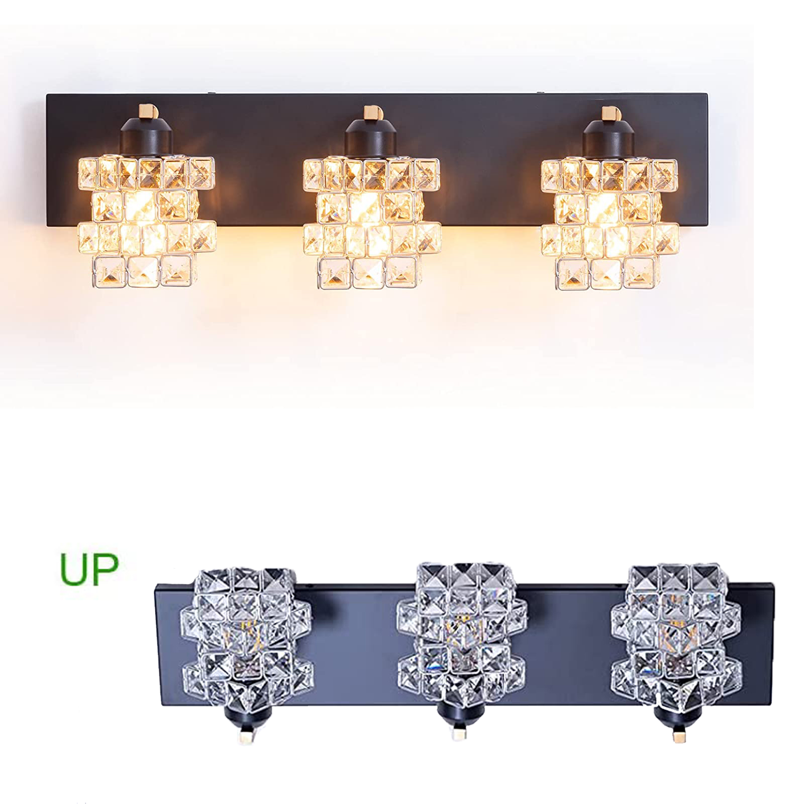 2021 New Black Bathroom Vanity Light Fixtures 3 Lights Crystal Shade Modern Wall Bar Sconce Mirror