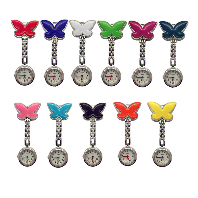 butterfly Nurse Lapel pin watch hanging medical doctor pocket watch for Birthdays Gift Quartz Movement Colorful Nurse Watch