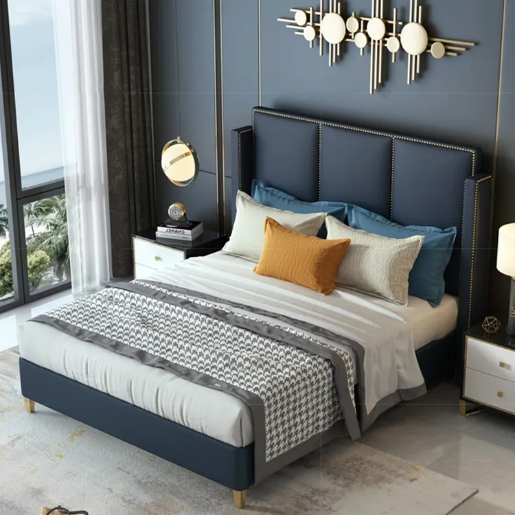 new design hotel leather luxury modern king size wood beds room furniture bedroom sets beds frames design