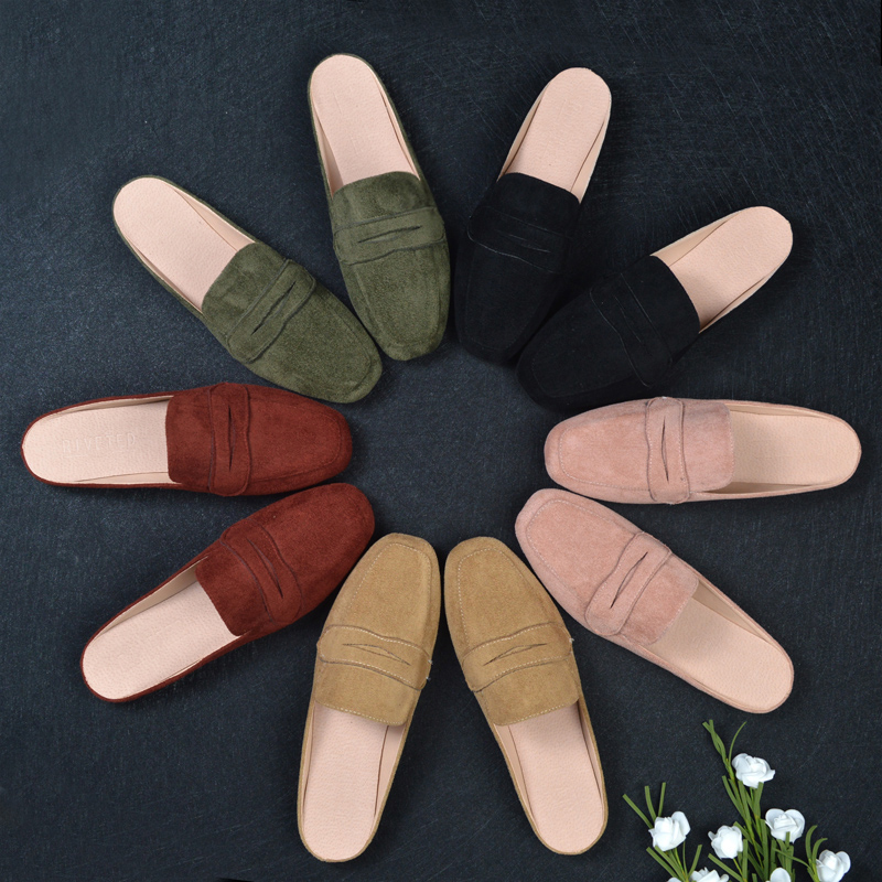 ML08 Classic Solid Suede Upper Slip On Loafers Slippers For Outdoor Plus Size Fall Mules