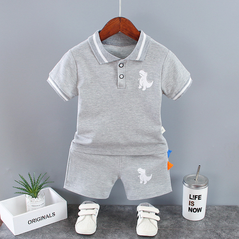 Baby summer suit 2024 new baby children's clothing boys summer dinosaur short sleeve POLO shirt two-piece wholesale