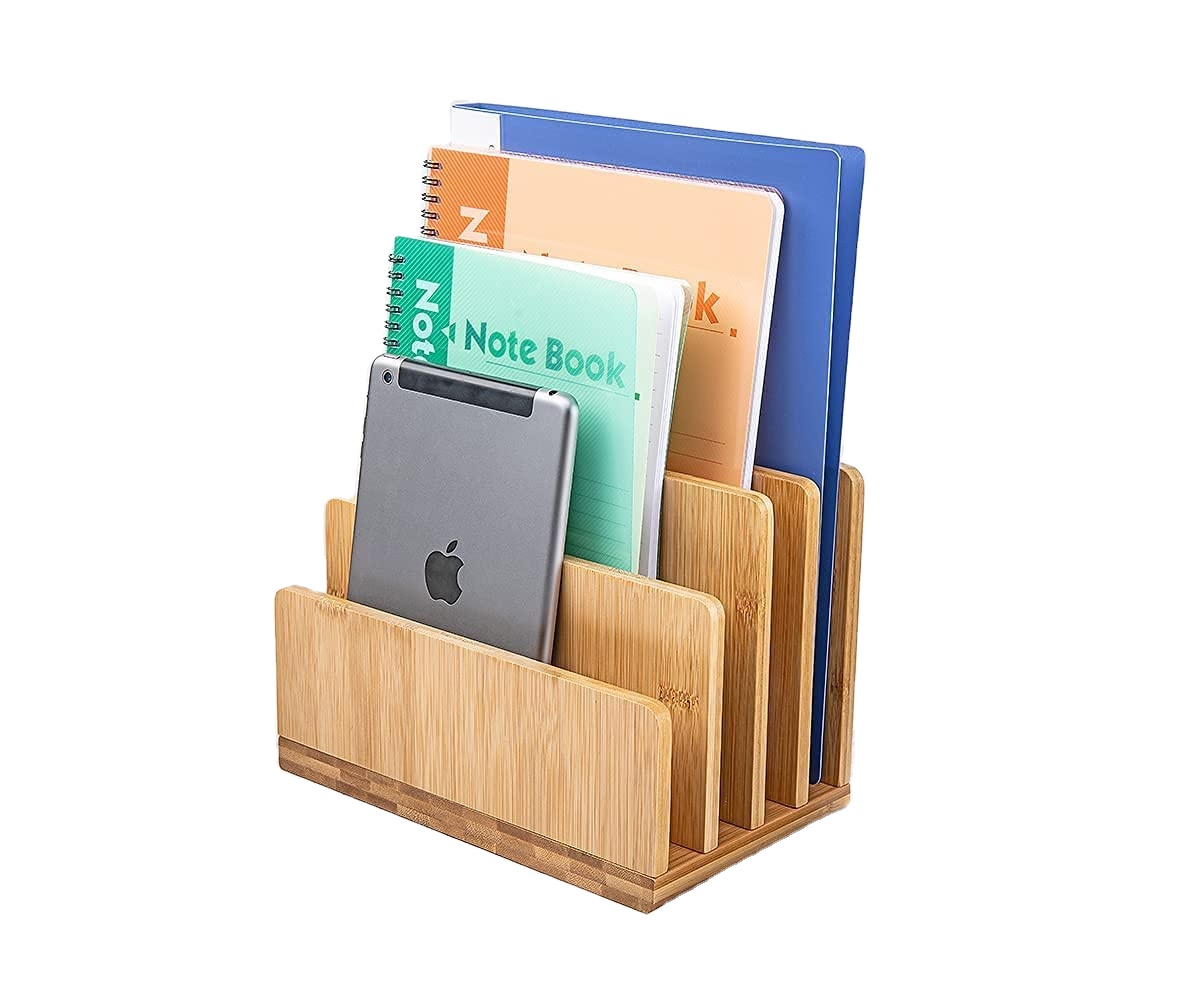 100% Bamboo Desk File Mail Organizer Countertop Office Supplies Wood Desktop File Folder Sorter Holder Organizer for Document