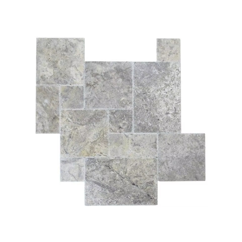 Pool Natural Tumbled Antique Beige White Travertine Brushed Chiseled Silver Grey Marble French Pattern Paving Tiles Patio Floor