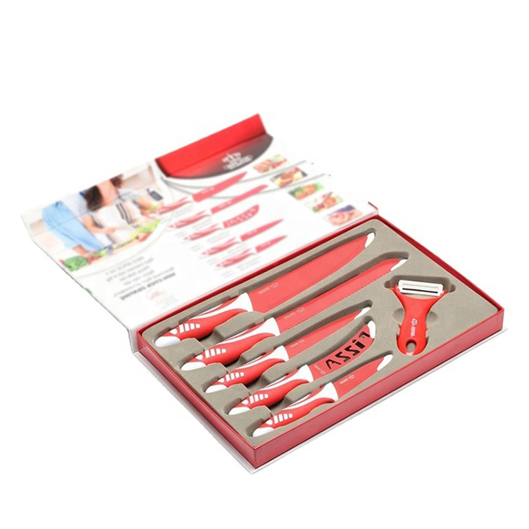 Elegant Durable 6 Pcs Non Stick Stainless Steel Blade Color Coating Knife with Plastic Handle