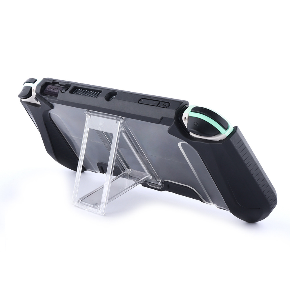 PC crystal protective cover with bracket secondary rubber coated TPU soft shell case for switch oled