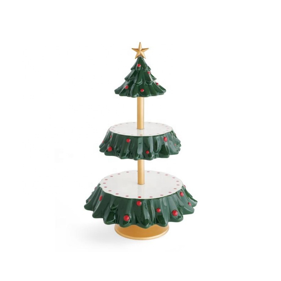 13 inch Christmas Tree Shaped Three-tier Cake Pan Fruit Tray Stand Divider Holiday Resin Decorations