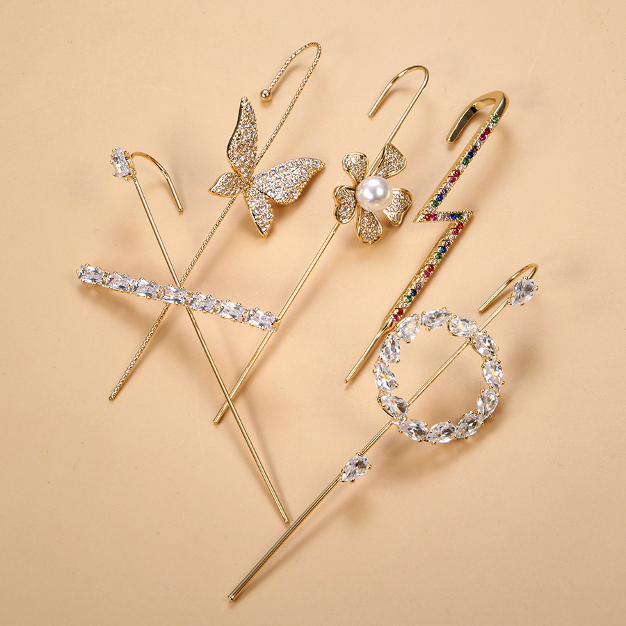 Luxury Micro-inlaid Zircon Butterfly Clip Earrings For Women Exquisite Gifts Long Ear Wrap Crawler Hook Earrings