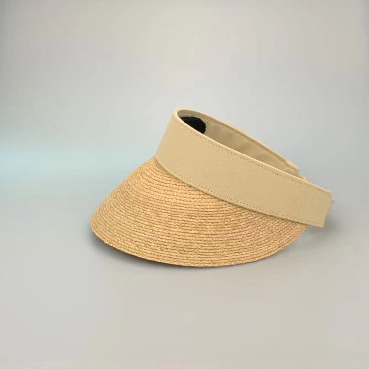 High quality vacation straw visor hollow flat top straw hats sun summer beach for women