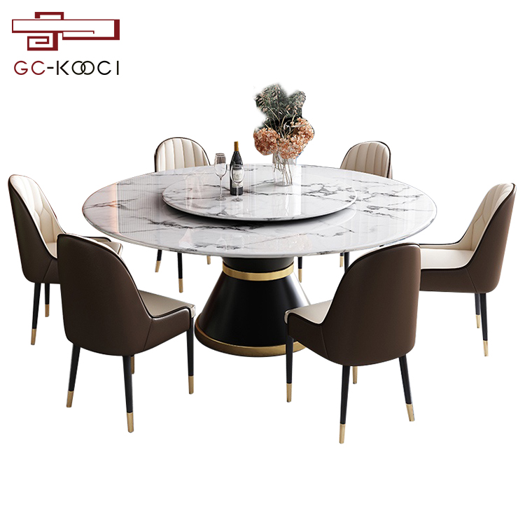luxury furniture italian marble round dining room table set 6 seater