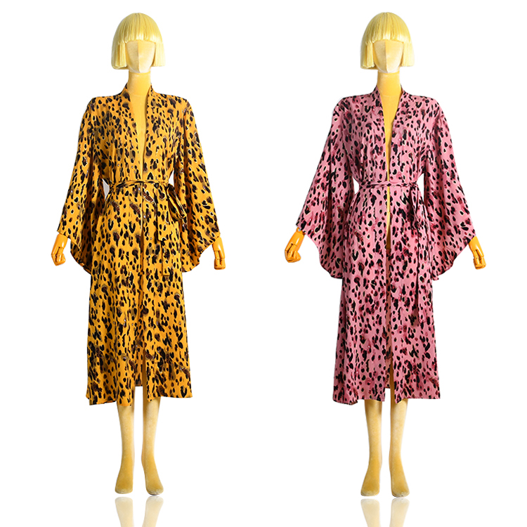 Women's Kimono Robes Flared Sleeve Dress with Leopard Gold Decoration For Women Lightweight Robes Plus Size