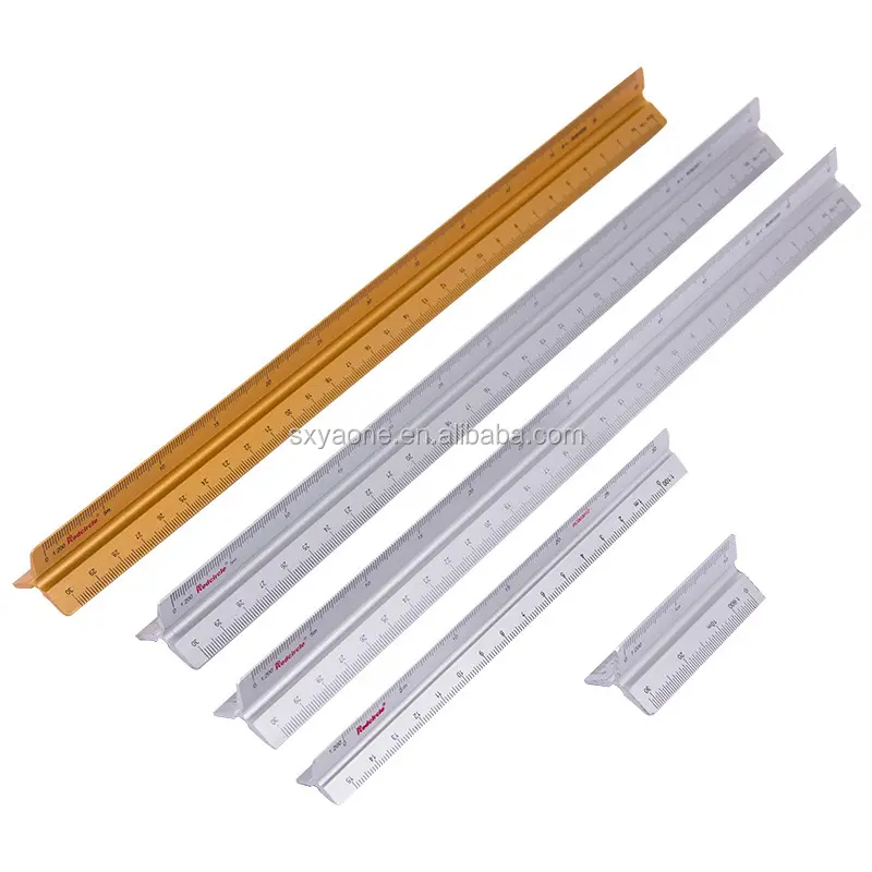 Good quality 3 colors 30cm aluminum alloy triangular scale ruler for draftsman student