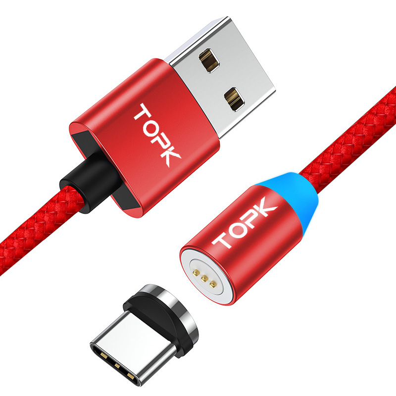 TOPK AM37 3-го поколения 3A Быстрая зарядка светодиодный магнитный кабель USB Type C