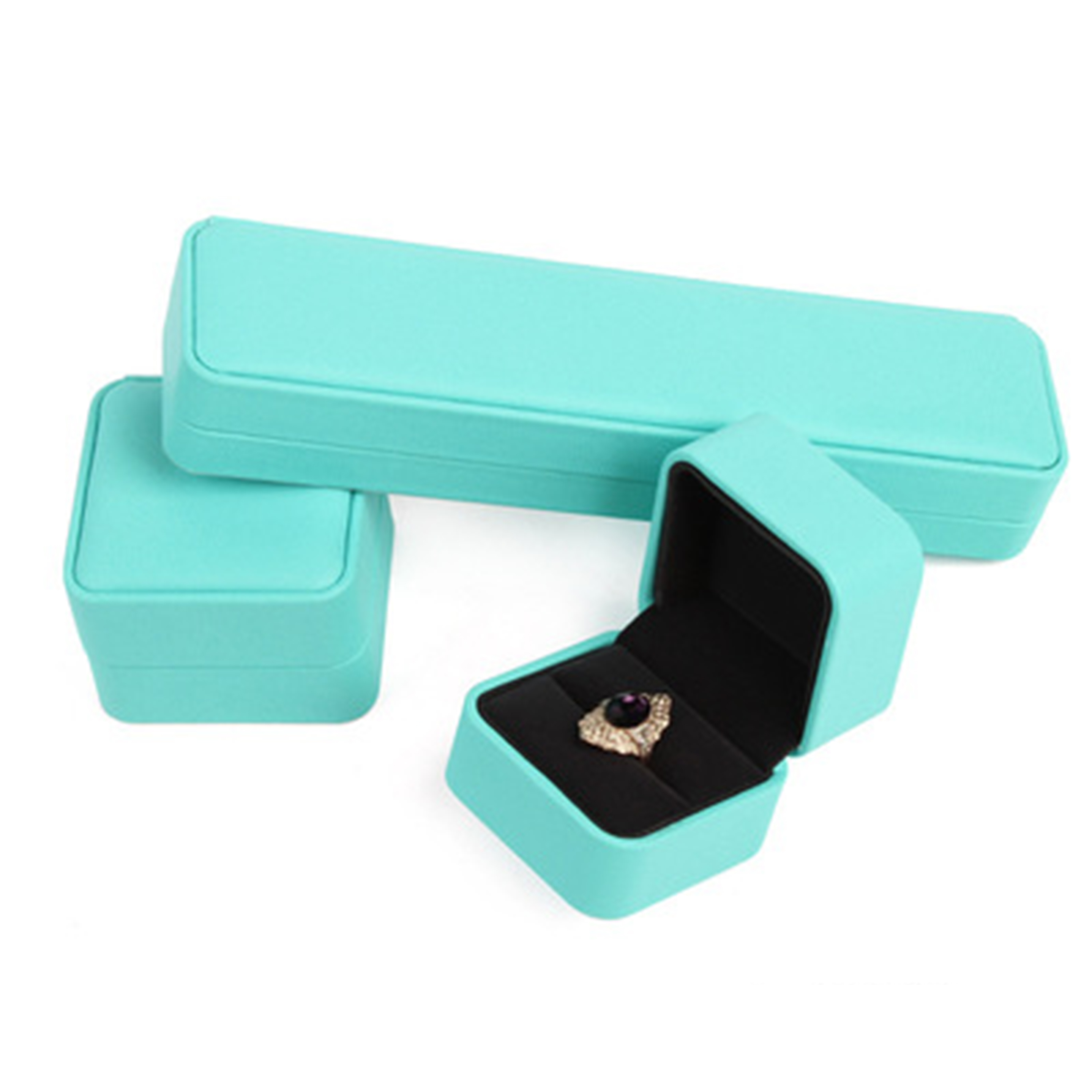 New Round Corner PU Jewelry Box Wholesale Jewelry Ring Earrings Box Necklace Jewelry Packaging Box