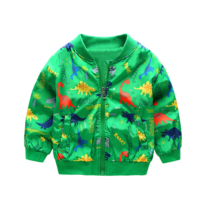 Green Baby Boy Coat Windbreaker Dinosaur Printed Winter Jacket Baby Custom Baby Jacket