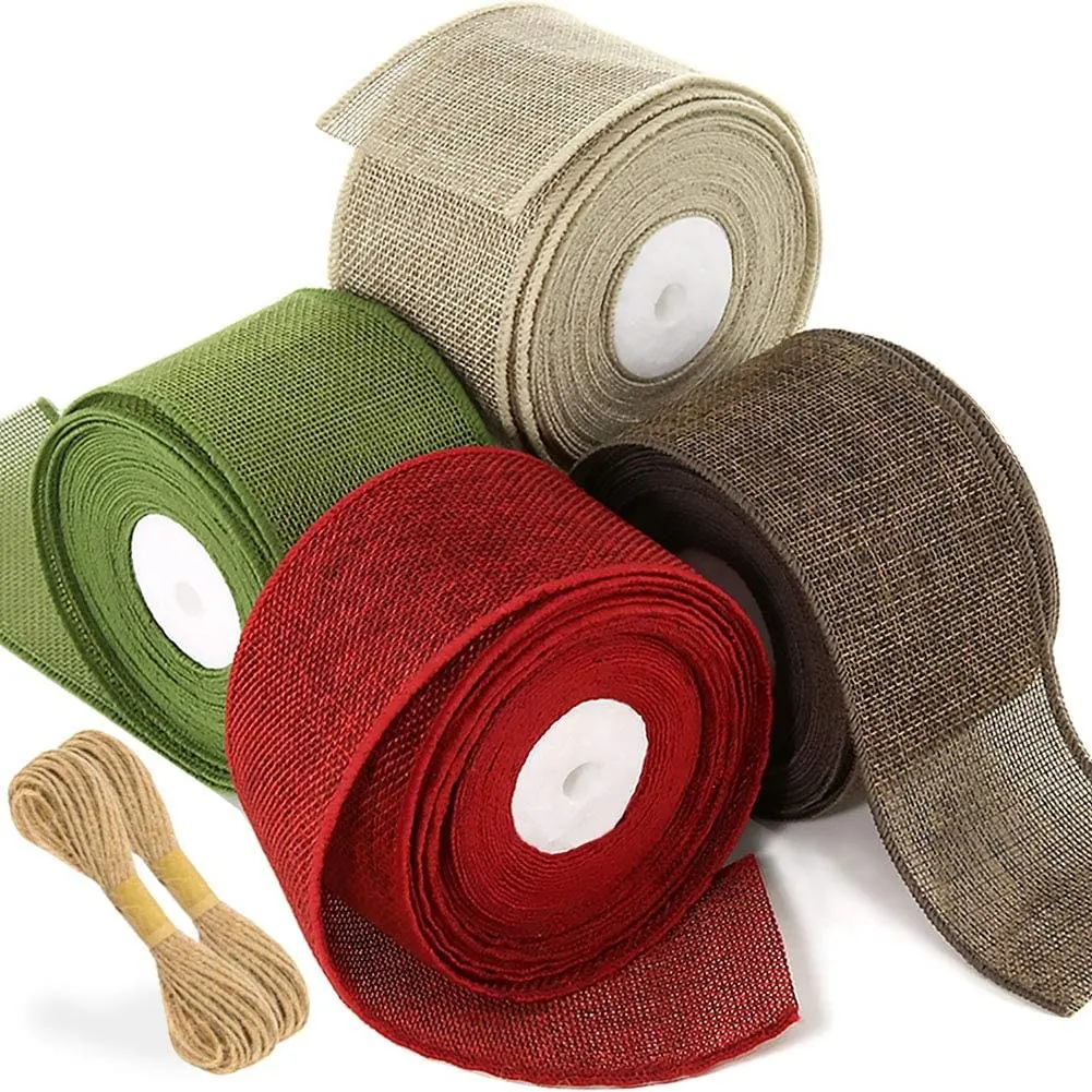 Custom Ribbon Wired Burlap Ribbon Rolls For Decoration Gift Wrapping Wedding Floral Bows Christmas Tree