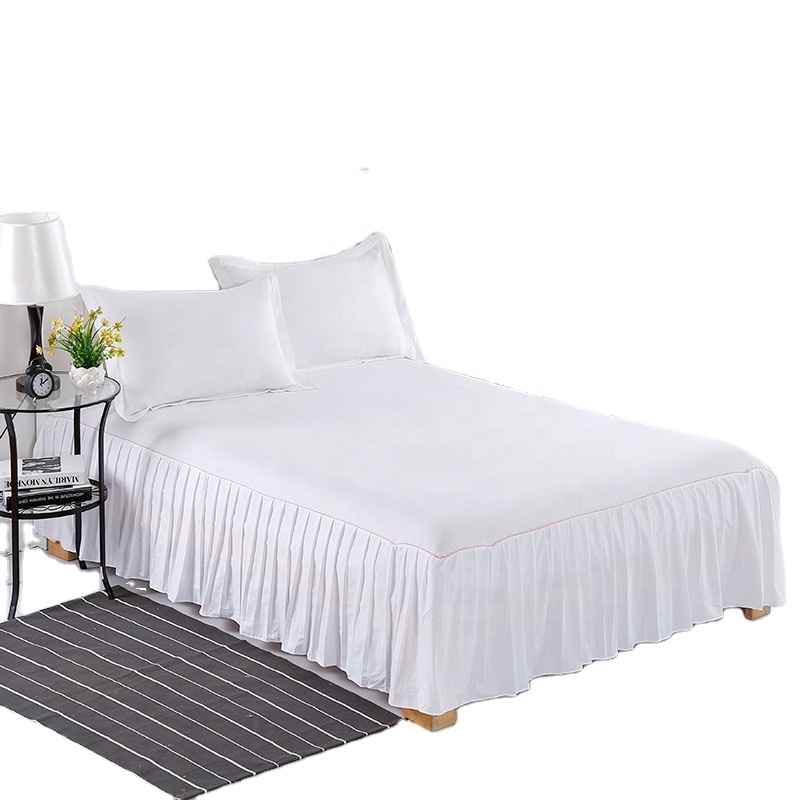 150cmx200cm 180cmx200cm 180cmx220cm 200cmx220cm 100% Cotton Solid Pure Color White Fitted Bed Cover Skirt