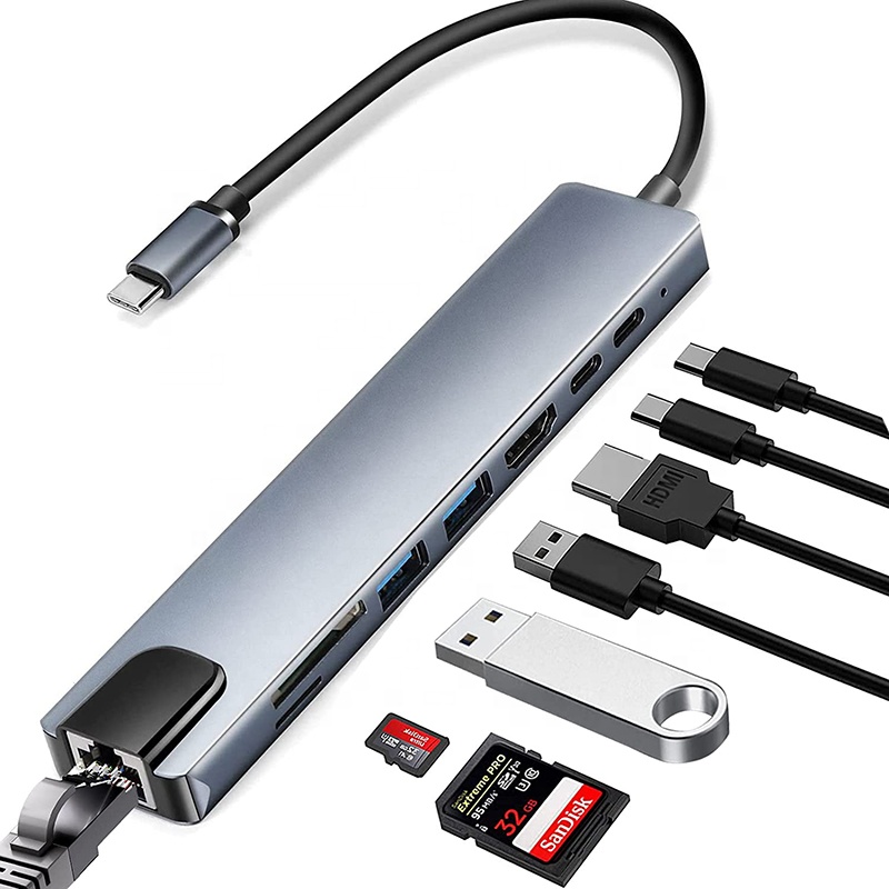 USB 3,1 Type C концентратор 8 в 1 компьютерная док-станция расширения HDTV USB3.0 USB концентратор адаптер RJ45 адаптер USB C концентратор компьютерная док-станция расширения