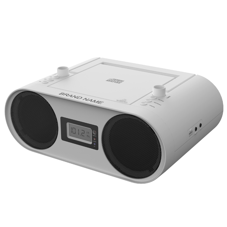 Белый портативный CD плеер Boombox открытый стерео звук динамик с FM радио/AUX вход для дома