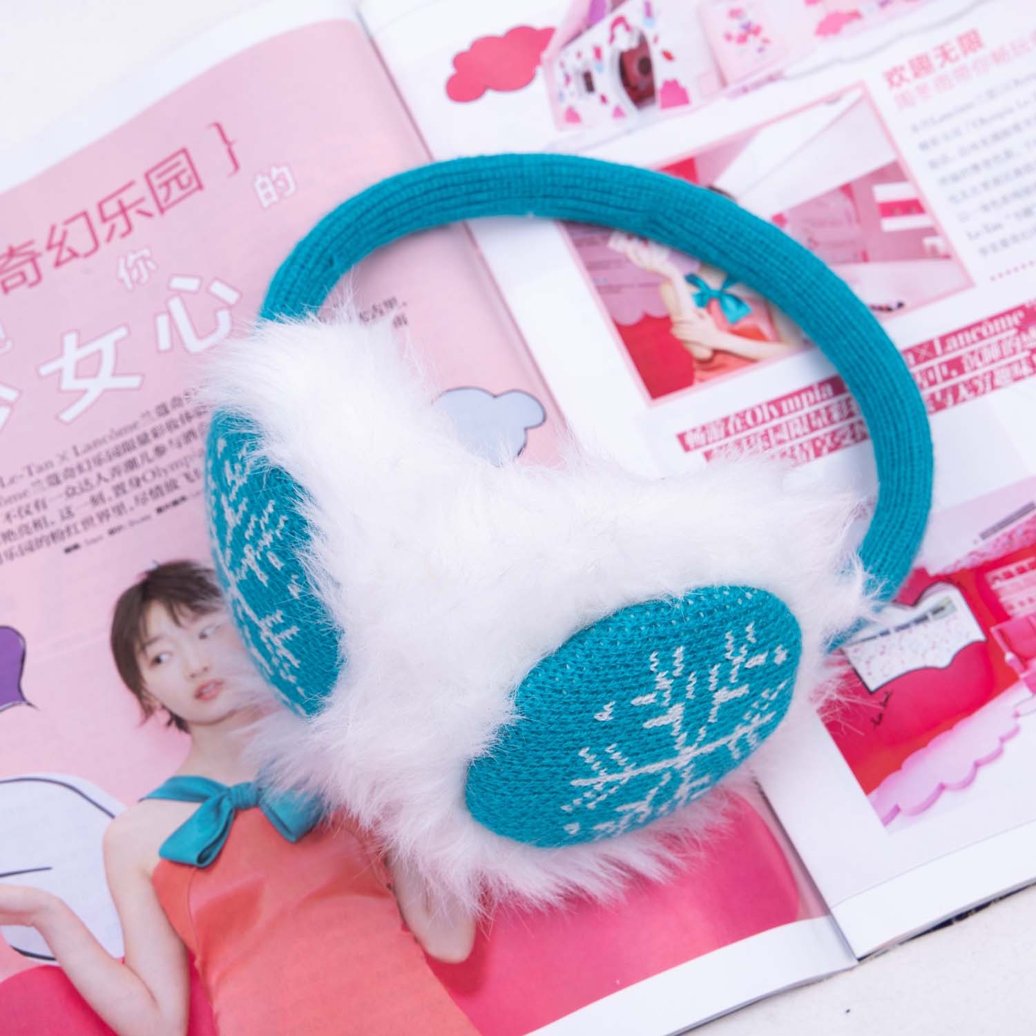 Fashion Custom Made 100% Acrylic Fox Four winter Adult kids Knitted Ear muff for ski snowboard