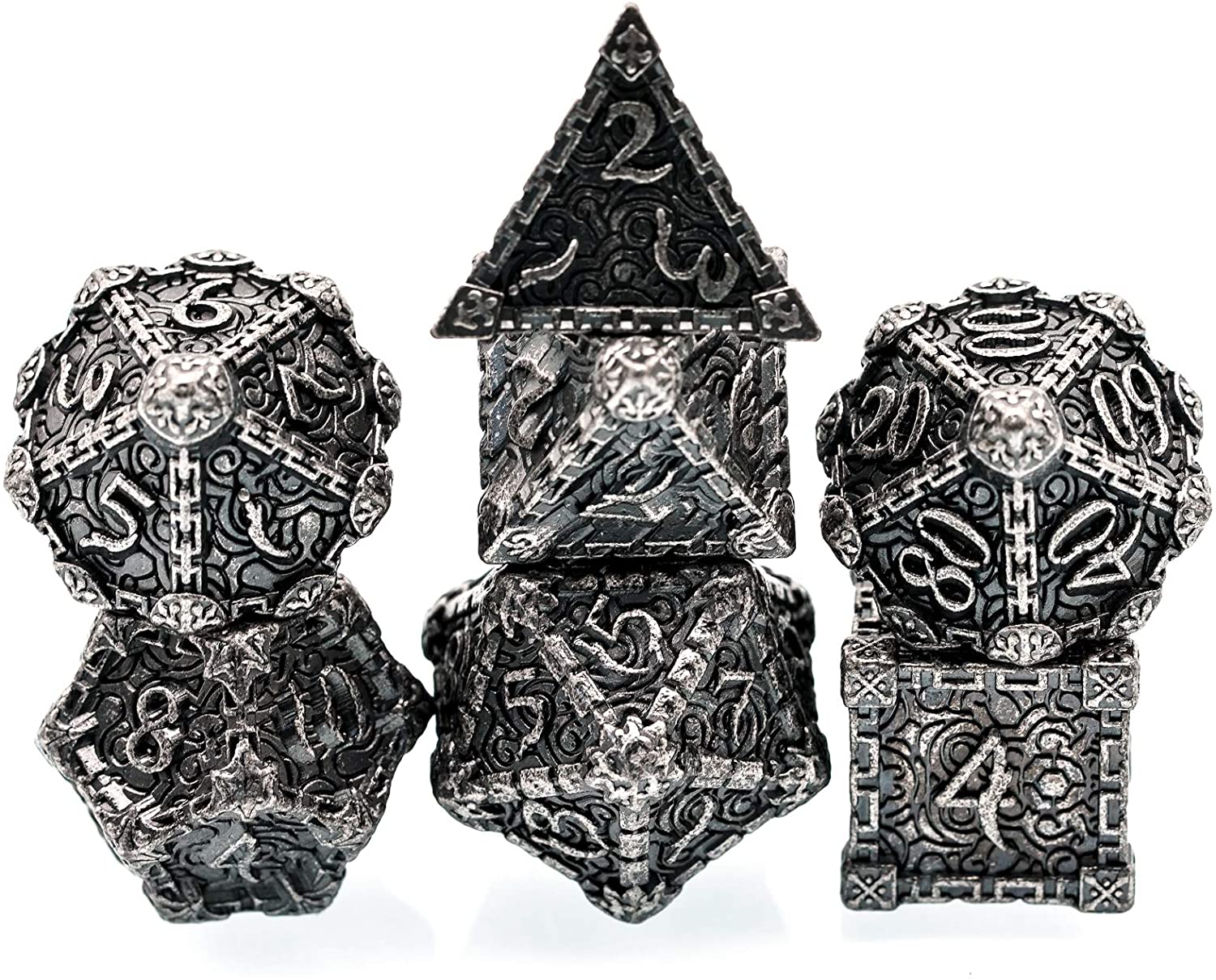 Sliver Metal Green Font Polyhedral Dice for DND RPG MTG Board or Card Games Dungeons and Dragons Dagger Font Dice Set