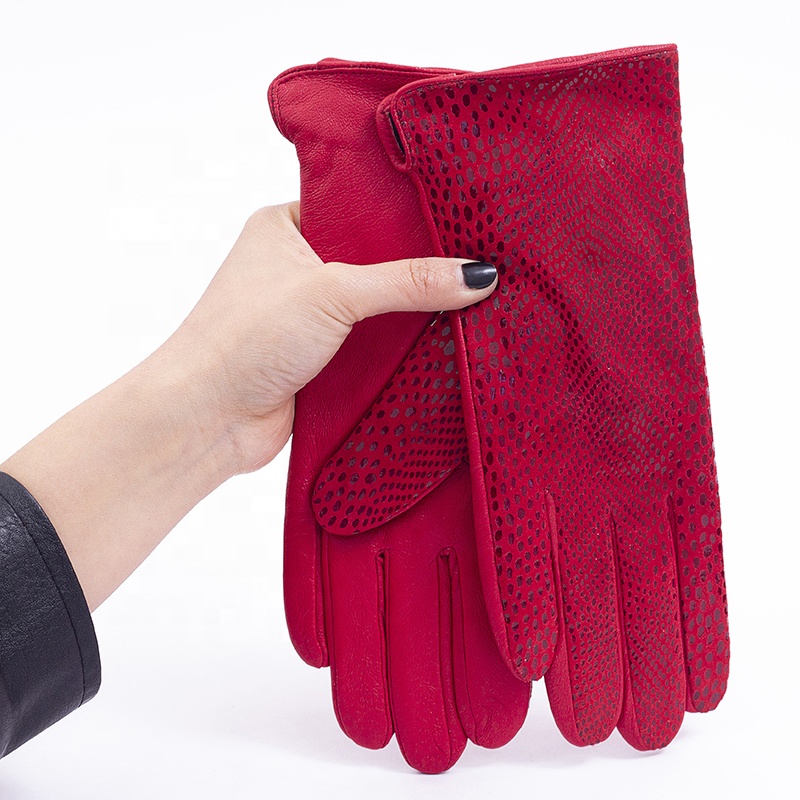 Fashion Embossed Snake grain Genuine Leather gloves for women Outdoor riding leather gloves