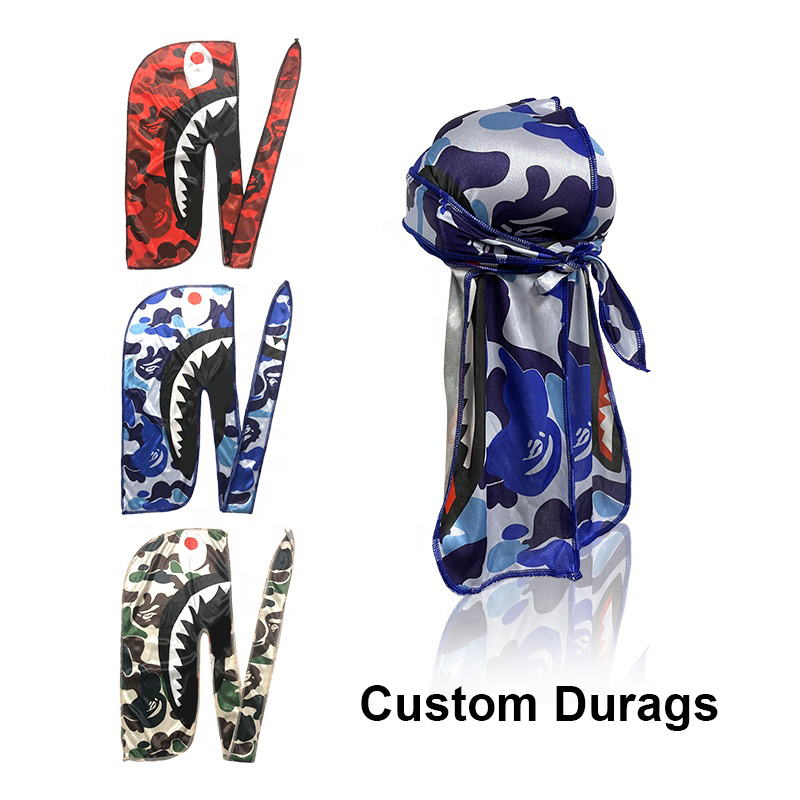 Printed Silky Velvet Designer Durags Vendor Satin Custom Logo Color Silk Durags For Men