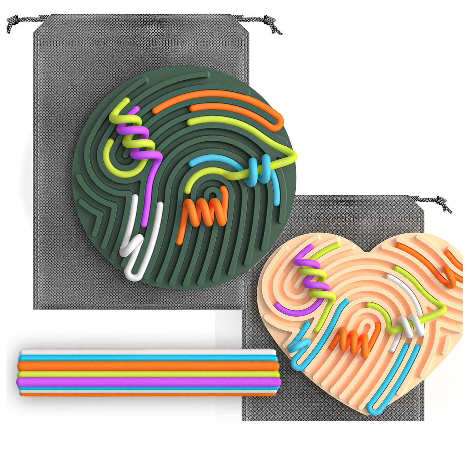 2024 New Sensory Activity Board Silicone Fidget Sensory Toys Halloween Anxiety Relief Stress for Adults Kids Travel Bag Strings