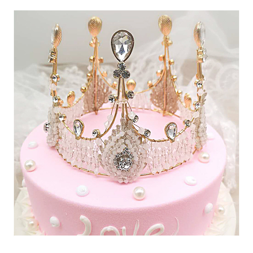 White Rhinestone Alloy Vintage Headwear Bridal Wedding Birthday Crown Tiara Cake Topper