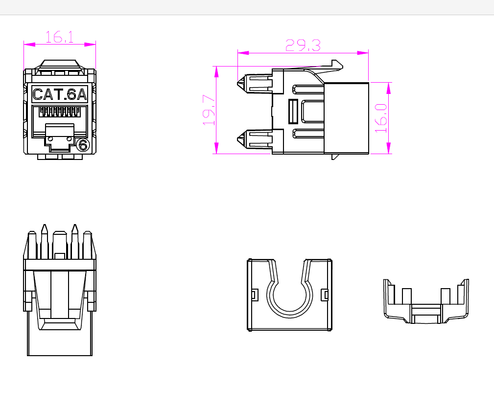 DG-KJ035 AMP RJ45 8P8C UTP 180 градусов Cat.5E/ Cat.6 Cat.6A женский Keyston Jack