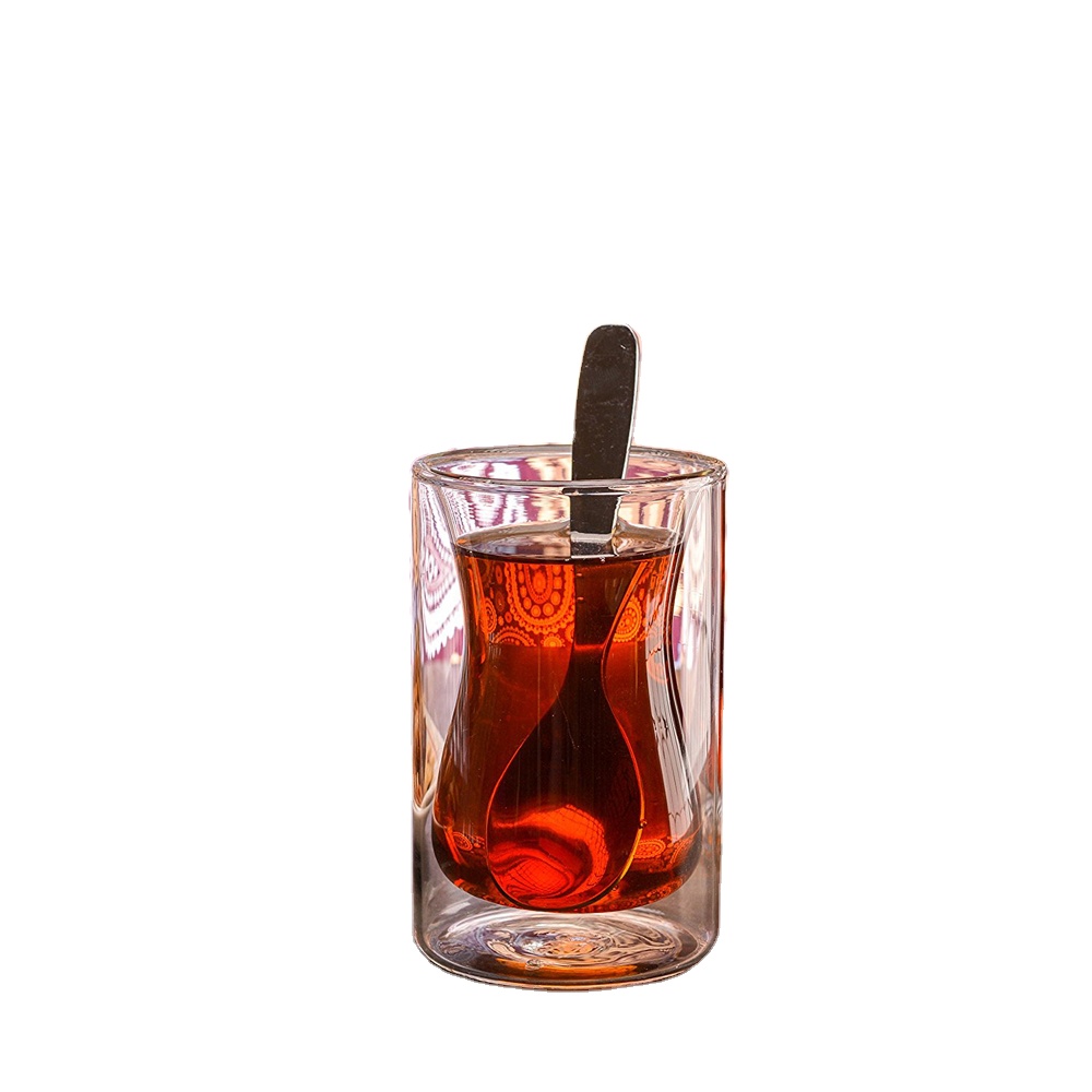 6 oz Strong Double Wall Insulated Borosilicate Thermo Glass Turkish Style Tea Cups