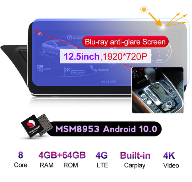 Автомобильная Навигация Audi, 10,25 дюйма, Android 4 plus, 64 ГБ памяти, 4G, автомобильная навигация, мультимедиа, доступна для Audi A4/5