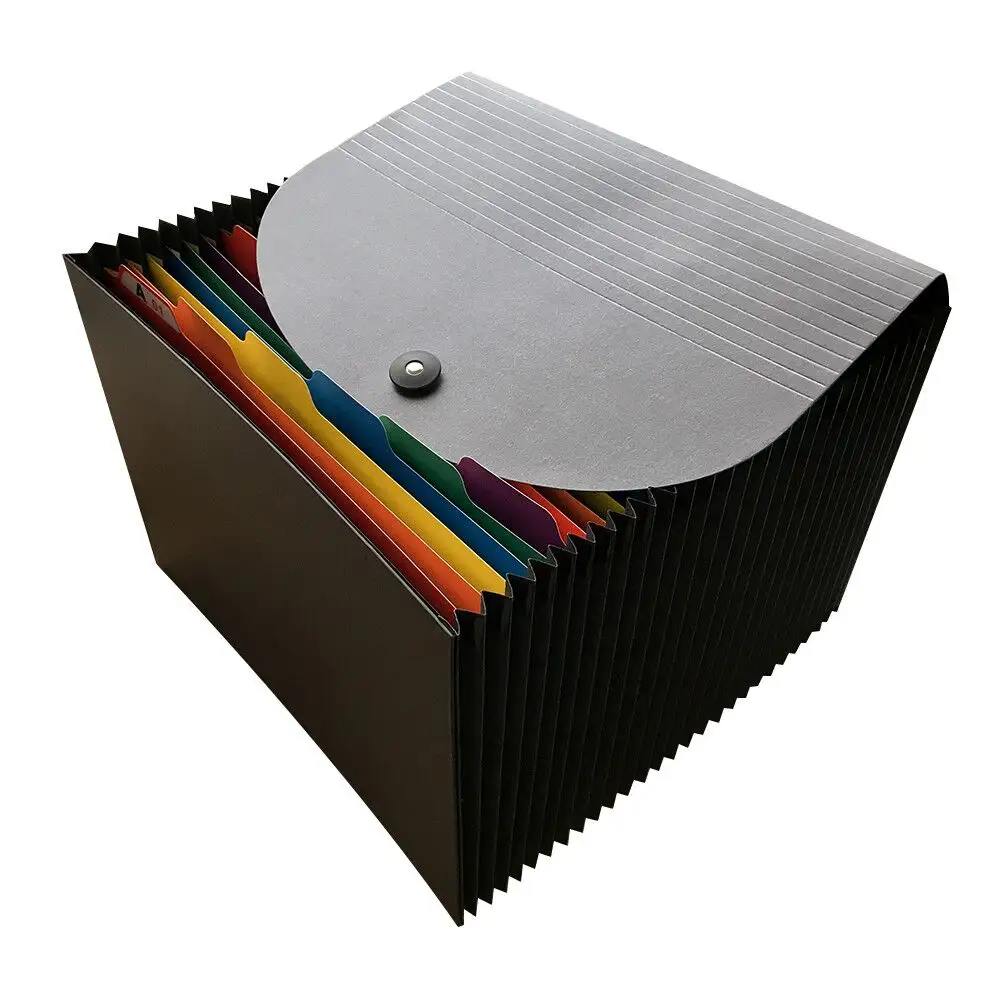 27 Pocket 16 Line Paper Expanding File Folder Rainbow Divider with Flap and Button Bungee Cords Design Office Stationery