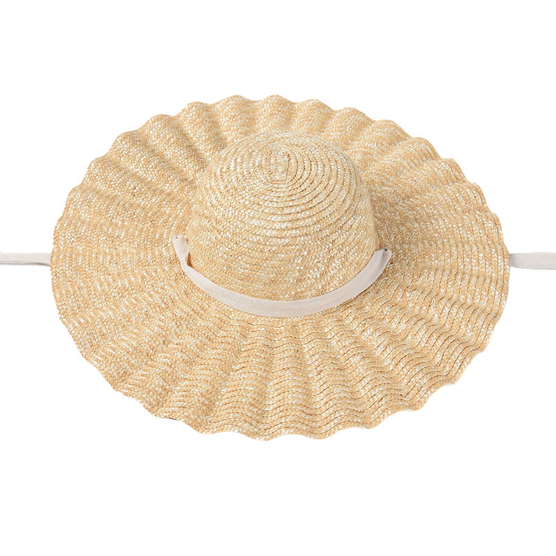 2021 Summer Fashion Wheat Straw Hat Sunscreen Breathable Beach Sun Hat Large Wavy edge Natural Color Straw Hat For Lady