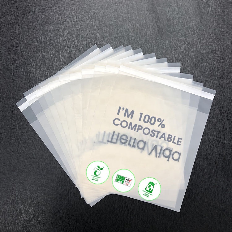 100% пла биоразлагаемые мешки из кукурузного крахмала, Компостируемая упаковка для одежды с самоклеящимся краном