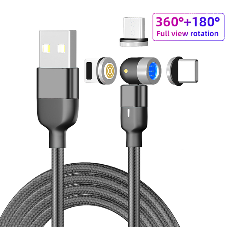 Быстрая зарядка 3A 540 вращение LED 3 в 1 Usb Магнитный Ladekabel для iPhone Магнитный зарядный кабель Магнитный USB кабель для передачи данных