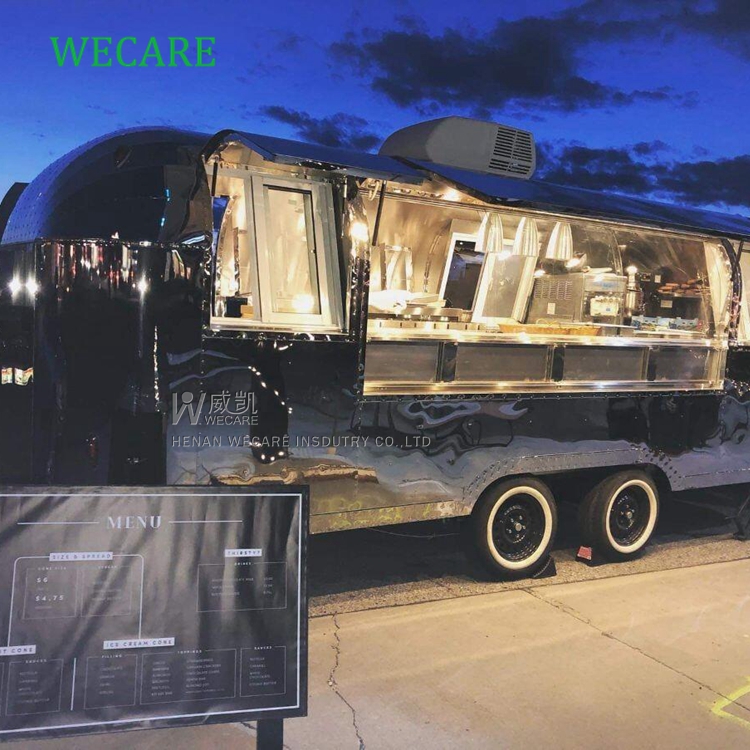 WECARE Airstream Shiny Mobile Fast Food Trailer for Sale with CE