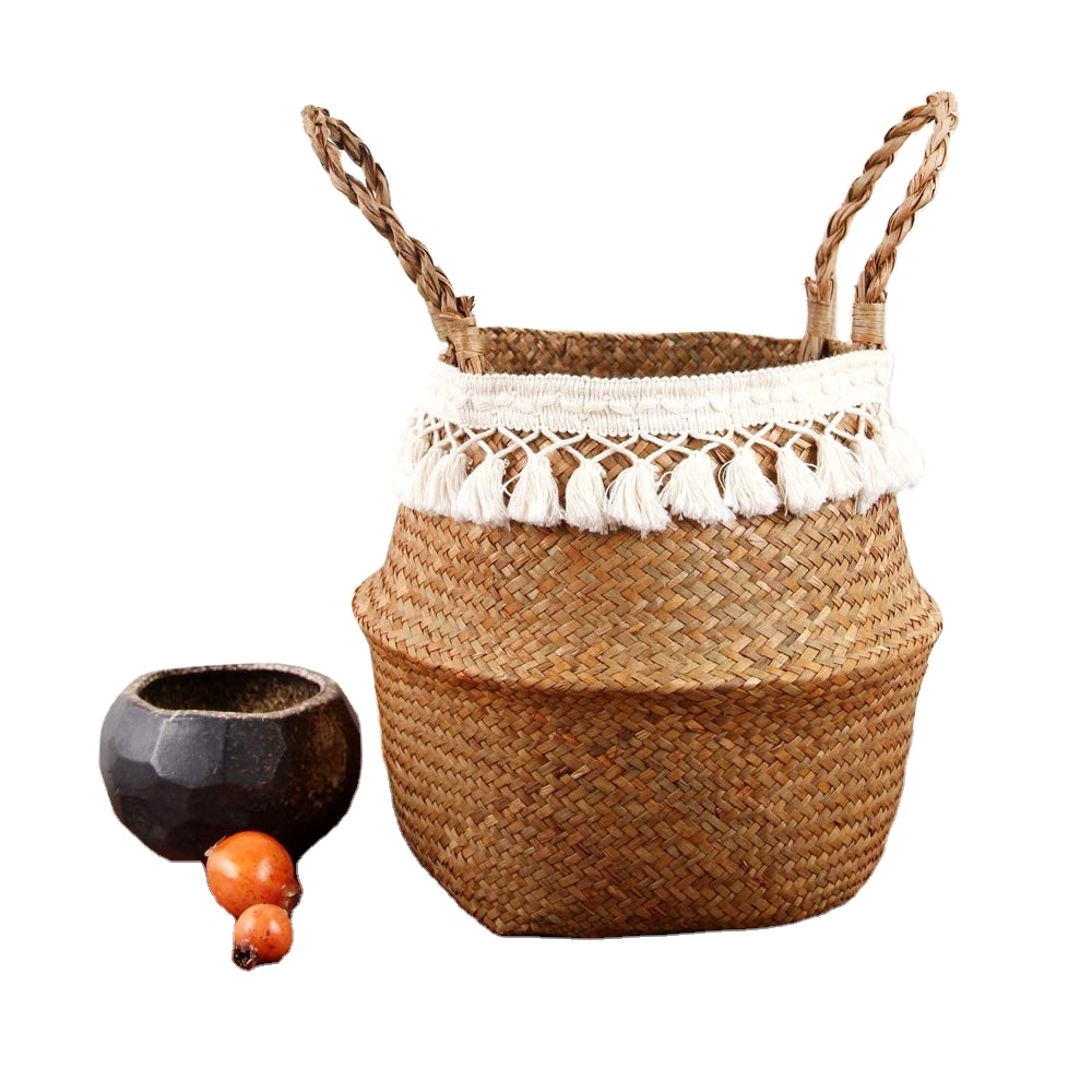 Woven Seagrass Belly Basket for Storage Plant Basket or Toy Basket Living Bathroom