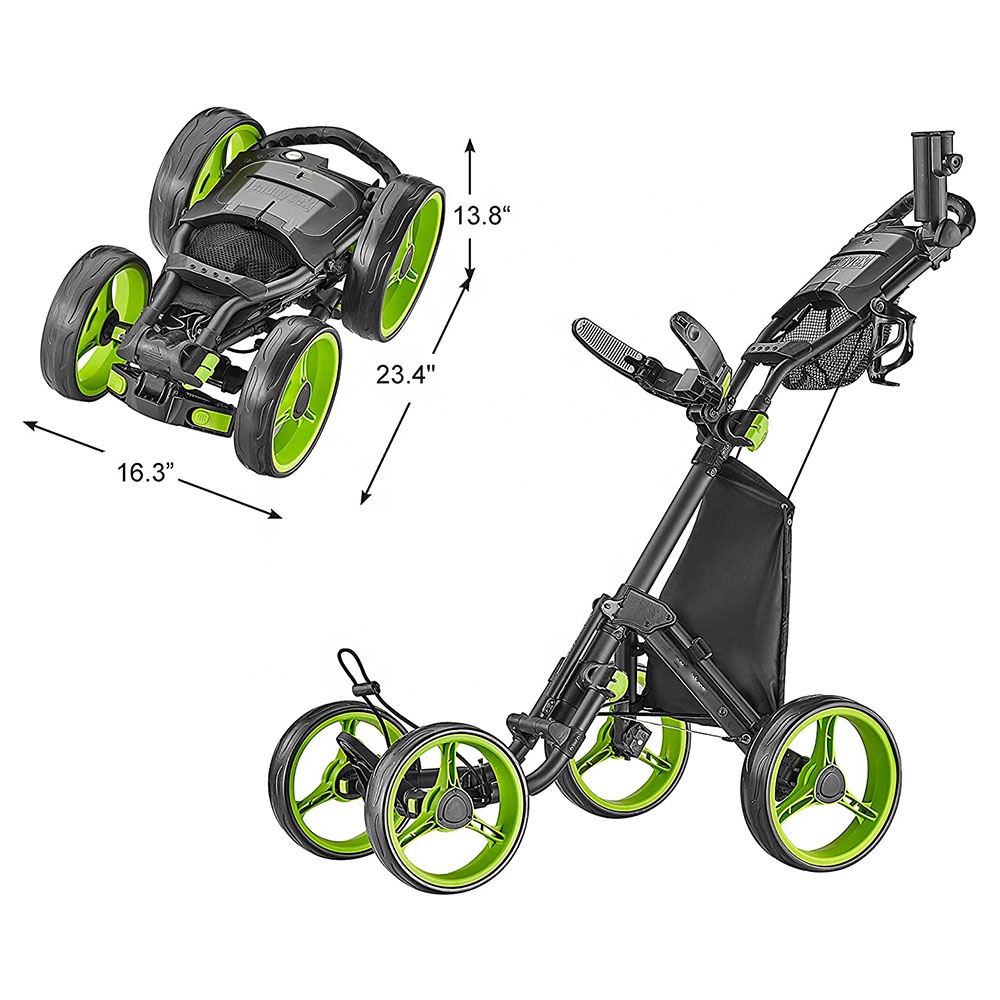 4 Wheel Foldable Collapsible Golf Push Cart Trolley with Super Strong & Lightweight Aluminum Frame-One Step to Open and Close