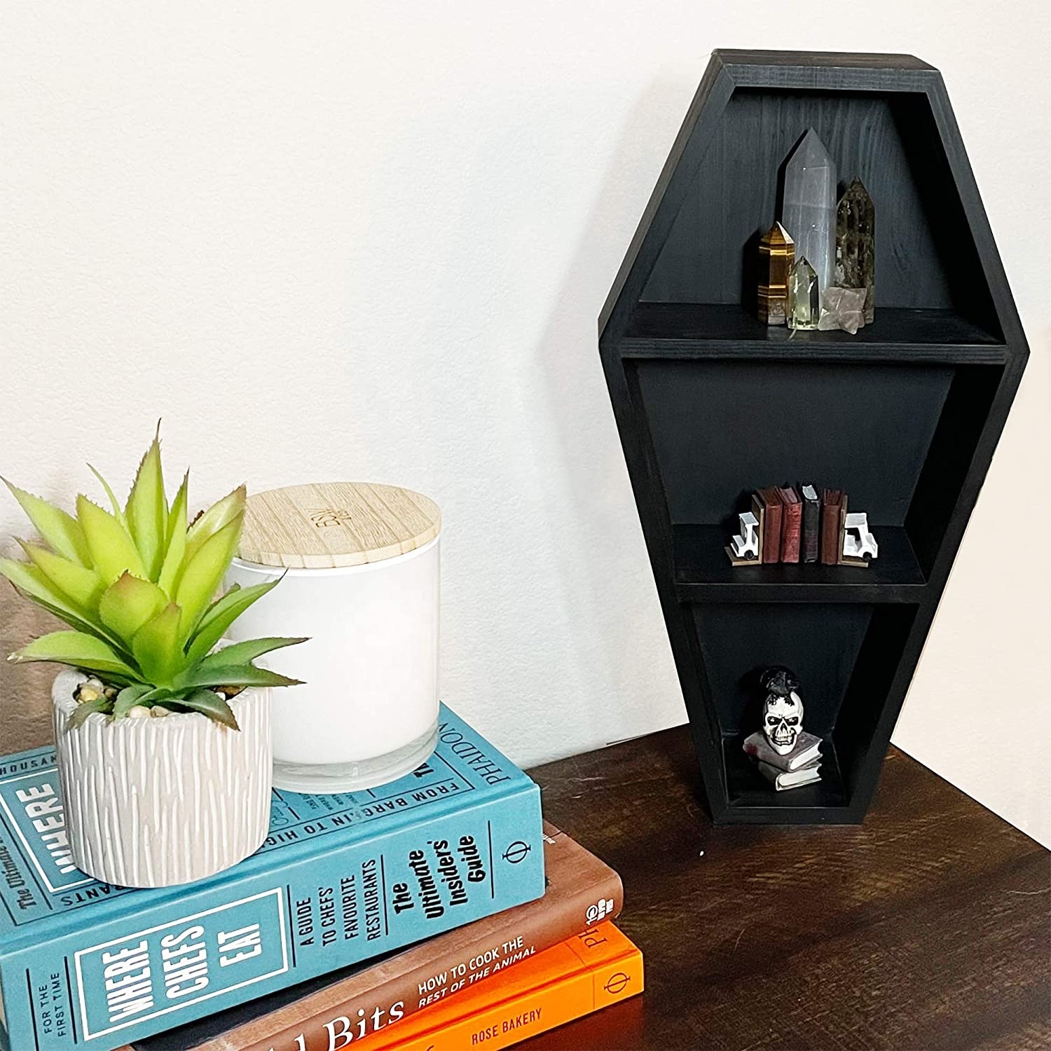 Witchy Horror Crystal Display Solid Pine Wood Black Floating Wall Shelves