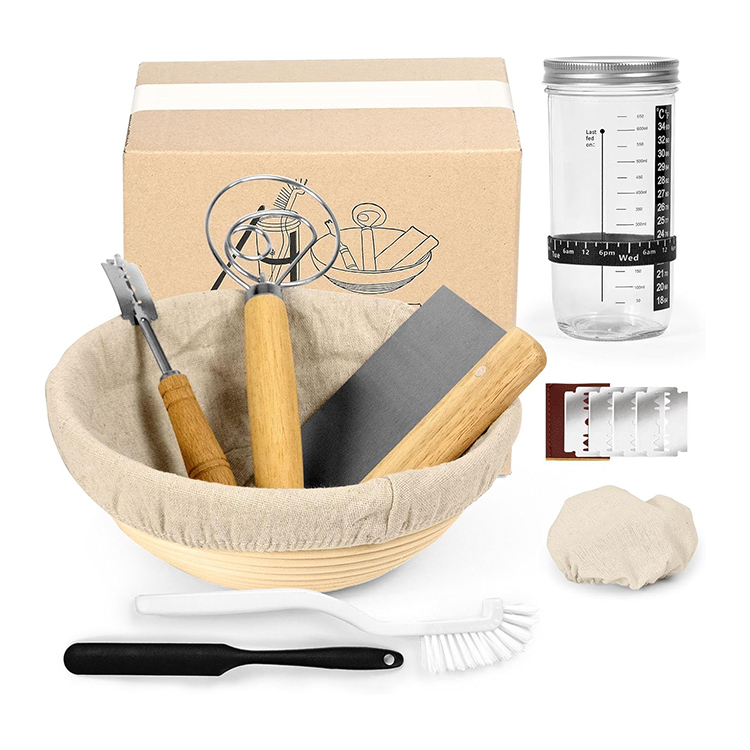 Banneton Basket Gift Set Indonesian Bread Proofing Basket Sourdough Starter Jar kit Bread Making Supplies Tools