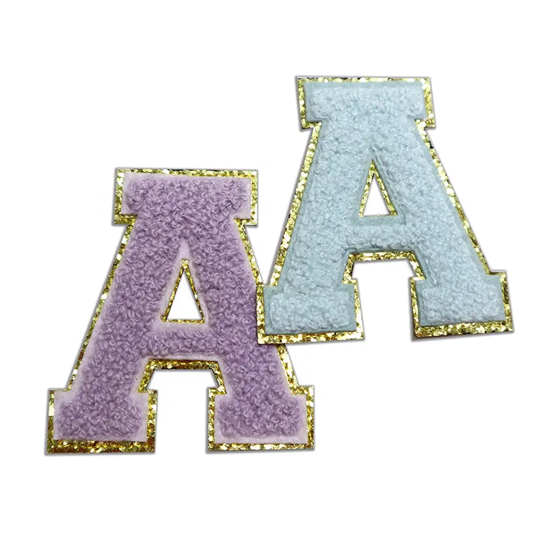 Wholesale Custom Heat Press Embroidered Number Red And White Glittery Letters Chenille Patches For Jacket