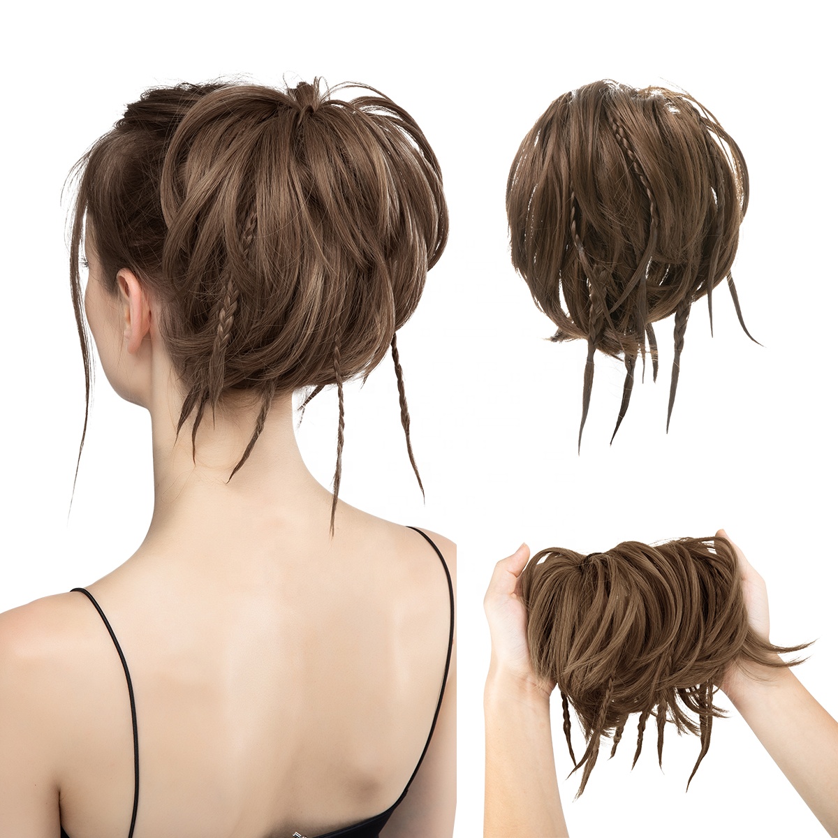 Wholesale Fashion Curly Large Messy Chignon Hair Padding Pieces Synthetic Bun Stick With Braids For White Women Fake Hair