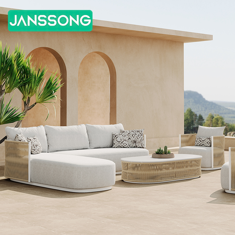 Patio Set Garden Pool Rope Modern Sofa Outdoor Furniture Set Garden Sofas Garden Furniture Metal Poolside Furniture L Shape Sofa