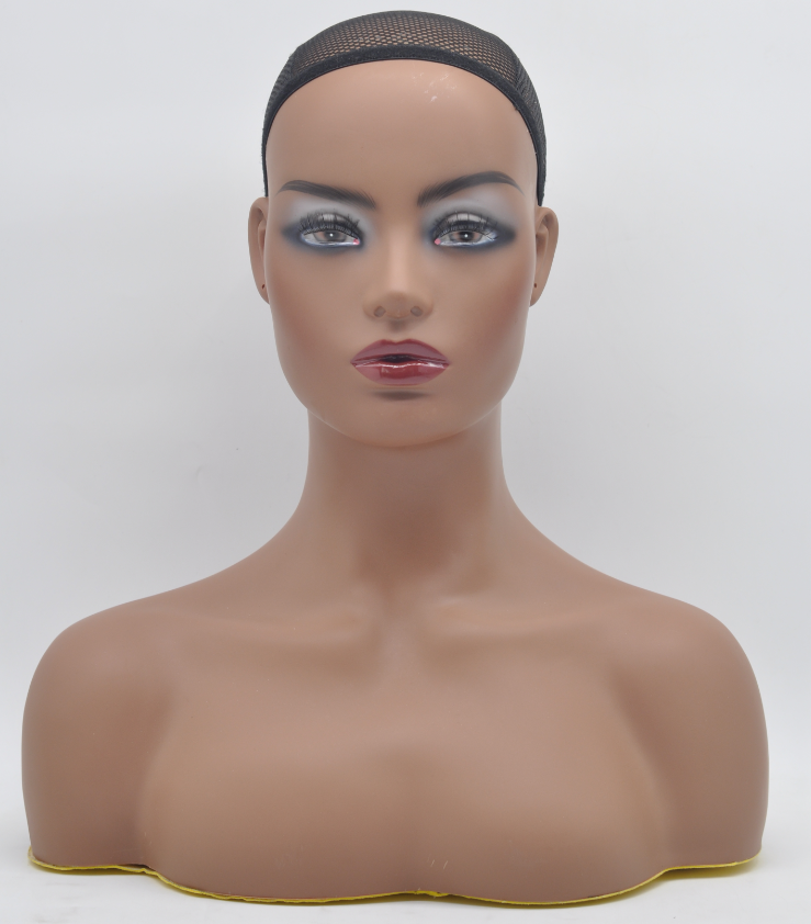 Dark brown human hair mannequin head black mannequin head wig