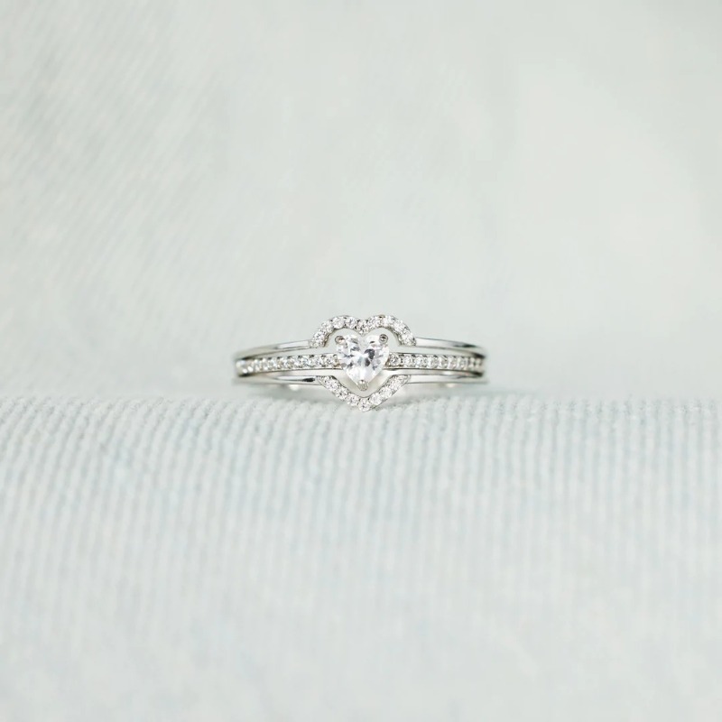 925 Sterling Silver Mother and Daughter Layered Love Shape Double Ring suit Fashion European and American Ring